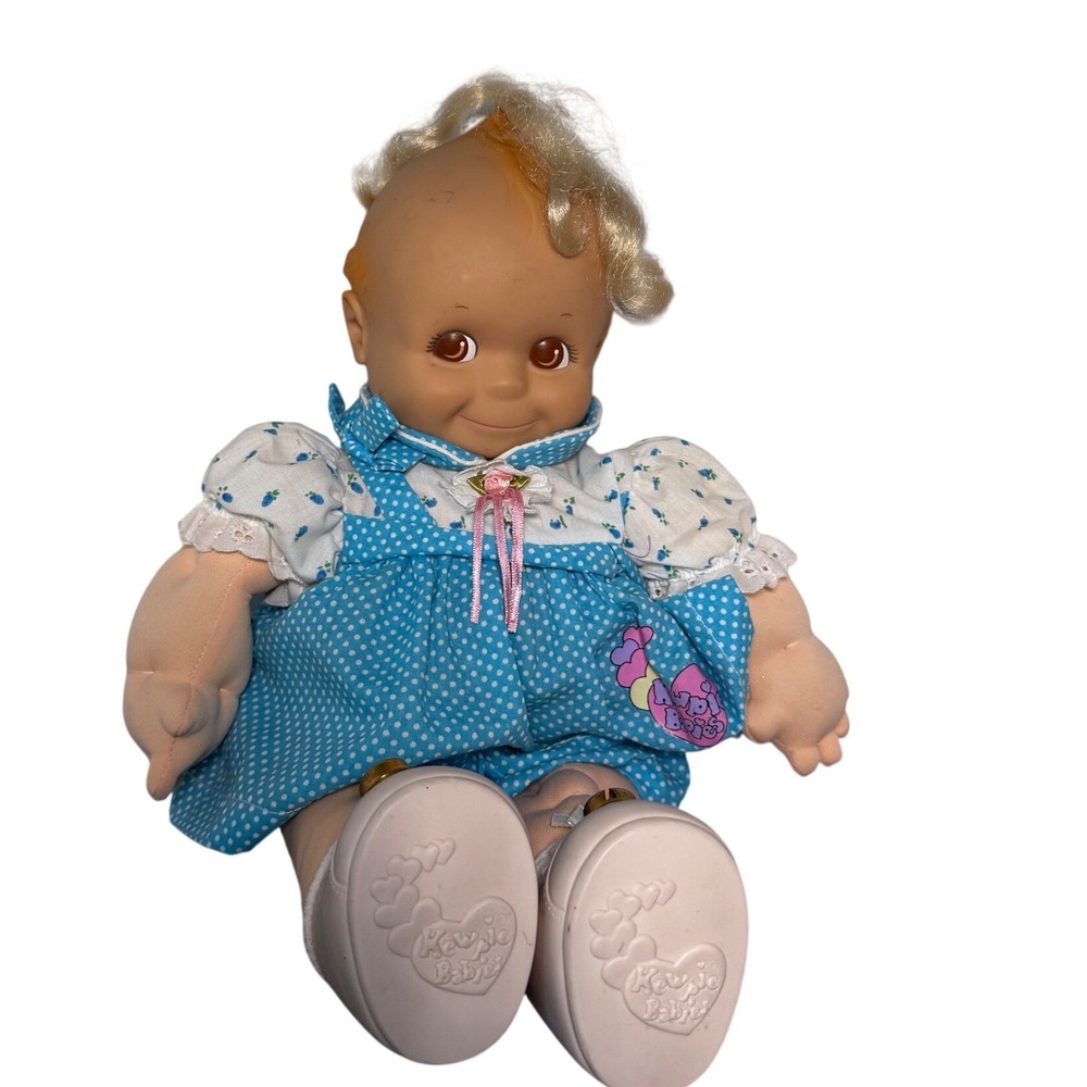 Vintage 1993 Rose Art Kewpie Babies Doll Blue Polka Dot Dress Heart Belly Button